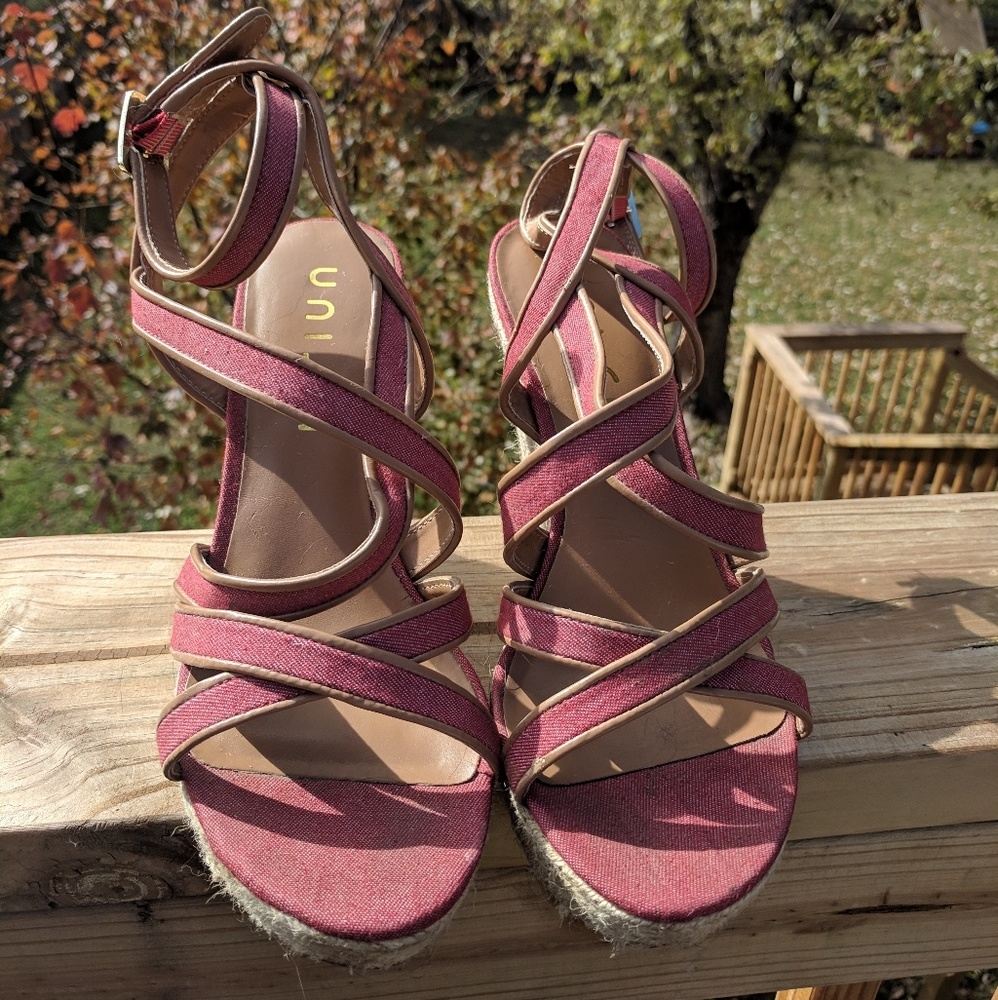 Unisa Red/Tan leather wedge sandals